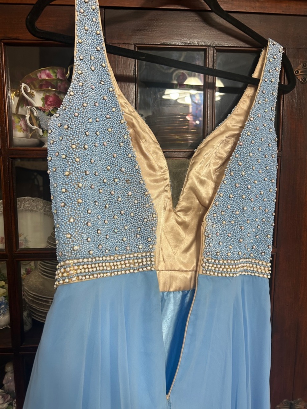Light Blue Beaded V-Neck prom or event Dress - Picture 6 of 11